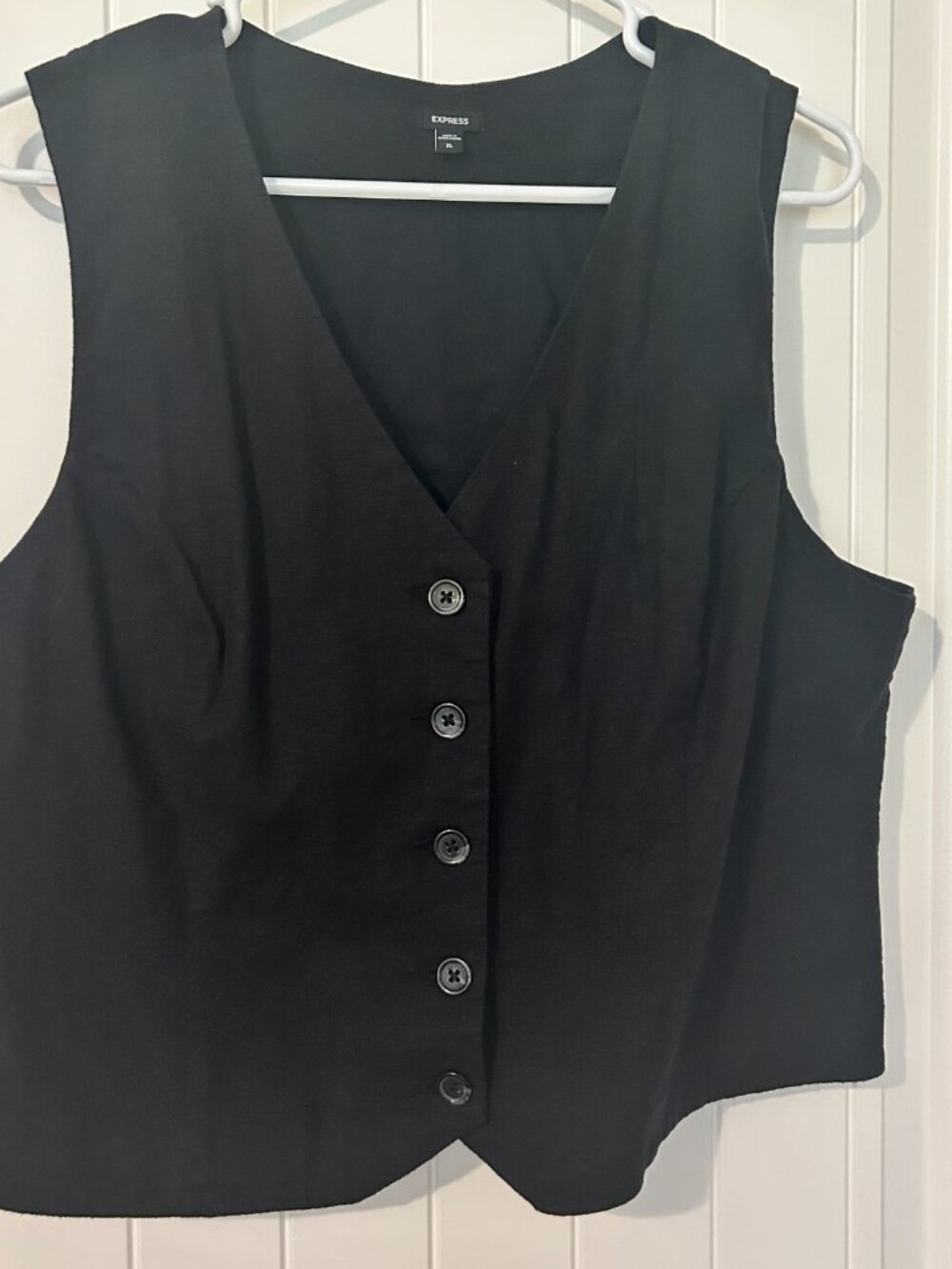 EXPRESS Black Linen Blend Vest Top Women's Size XL V-Neck 5-Button Tailored